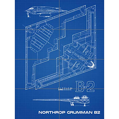 Northrop B-2 Spirit Stealth Bomber Blueprint Plan XL Giant Panel Poster (8 Sections) Blau von Artery8