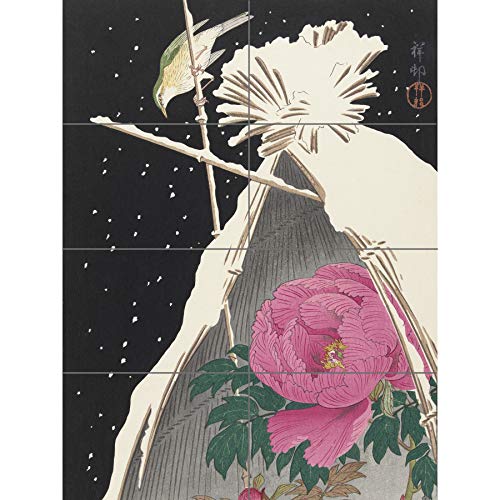 Ohara Koson Siberian Bluechat Next To A Peony XL Giant Panel Poster (8 Sections) Blau von Artery8