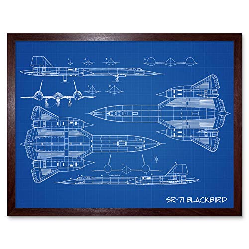 SR-71 Blackbird Habu US Aircraft Spy Plane Blueprint Plan Art Print Framed Poster Wall Decor 12x16 inch Ebene Blau Wand Deko von Artery8