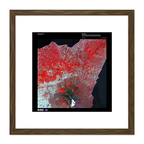 Science Map Satellite Mount Etna Volcano Sicily Replica 8X8 Inch Square Wooden Framed Wall Art Print Picture with Mount von Artery8