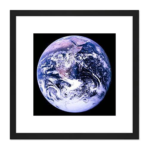 Space NASA Earth Apollo 17 Blue Marble Photograph 8X8 Inch Square Wooden Framed Wall Art Print Picture with Mount von Artery8