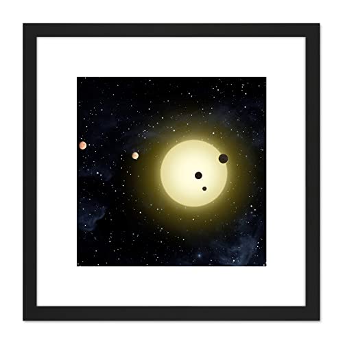 Artery8 Space NASA Star Kepler11 Planet System Illustration 8X8 Inch Square Wooden Framed Wall Art Print Picture with Mount von Artery8