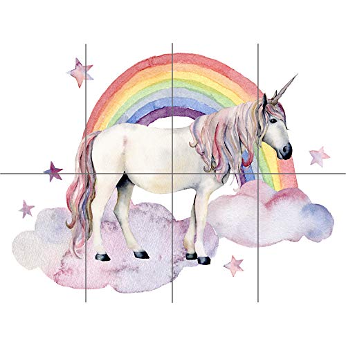 Artery8 Unicorn Watercolour Rainbow XL Giant Panel Poster (8 Sections) Einhorn Aquarell Regen von Artery8