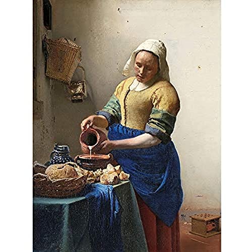 Artery8 Vermeer The Milkmaid Woman Kitchen Painting Art Print Canvas Premium Wall Decor Poster Mural Frau Küche Gemälde Wand Deko von Artery8