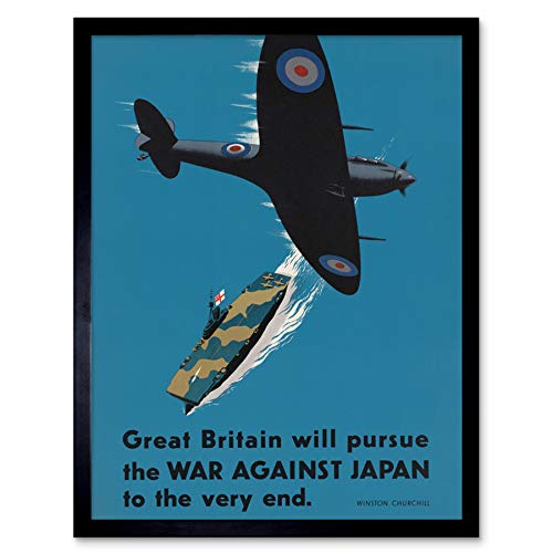 War WWII UK Spitfire Aircraft Carrier Churchill Japan Advert Art Print Framed Poster Wall Decor 12x16 inch Krieg 2. Weltkrieg Großbritannien Kirche Werbung Wand Deko von Artery8
