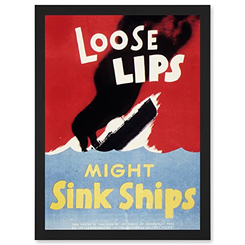 Artery8 War World WW2 USA Loose Lips Sink Ships A4 Artwork Framed Wall Art Print Krieg Welt Vereinigte Staaten von Amerika Schiff Mauer von Artery8