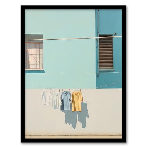 Washing Day Blues (and Yellow) by Amy Denver Minimalist Soft Pastel Palette Laundry Room Minimalism Simple Modern Artwork Art Print Framed Poster Wall Decor 12x16 inch von Artery8