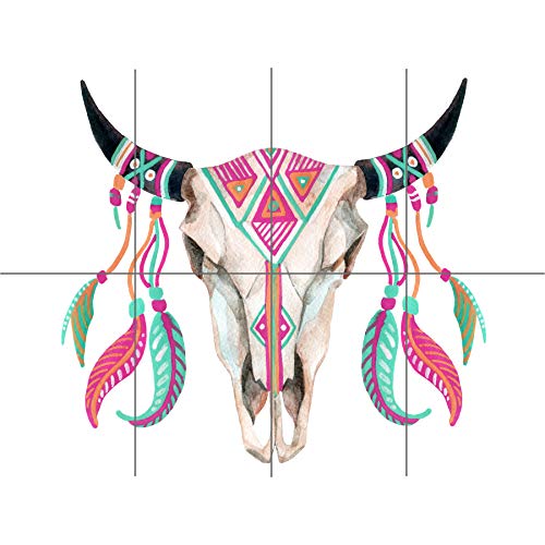 Artery8 Watercolour Cow Skull XL Giant Panel Poster (8 Sections) Aquarell Schädel von Artery8