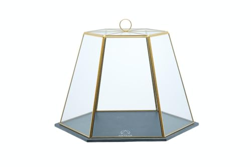 Artesà Geometrische Tortenglocke aus Glas, Käseglocke mit Deckel, Servierbrett aus Schiefer, 31 x 27,5 x 25cm, Messing-Effekt von Artesa