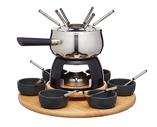 Artesà Fondue-Set mit Lazy Susan Drehteller, Edelstahl-Fondue-Topf mit Brenner, Dippschalen und Zubehör, 22-teilig, schwarz von Artesa