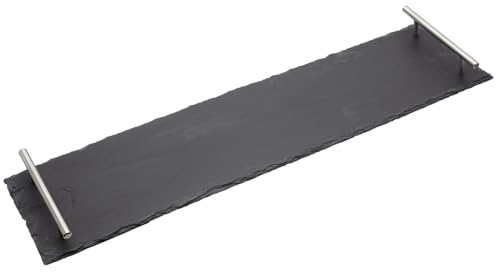 Artesà Tafelgeschirr, Servierplatte aus Schiefer mit Griffen aus gebürstetem Metall, 60 x 15 cm, in Geschenkbox, Schwarz von Artesa