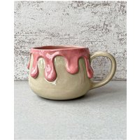 Große Handgemachte Keramik Rosa Becher Niedlicher Pink 440 Ml Zuckerguss Fließend von ArtesanoCeramika