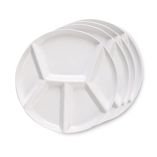Artestia Fondue Teller Unterteilt 5 Fächer Rund Keramik Speiseteller 4er Set Chip & Dip Serviertabletts Perfekt zum Servieren von Fondue Speisen, Saucen und Gewürzen von Artestia