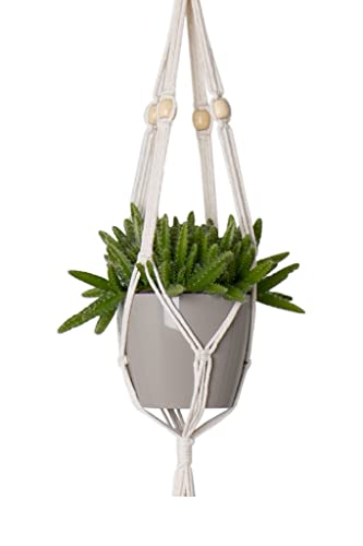 MACRAME, Dekorativer Blumentopfhalter, Dreifacher Knoten Weisse Steine, 160 CM von Artevasi
