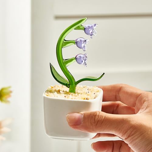 Artévita Handgefertigte Miniatur-Deko-Kunstblumen in stilvollen handgefertigten Glas-Pflanzengefäßen für eine einzigartige Raumgestaltung (Lila Maiglöckchen) von Artévita