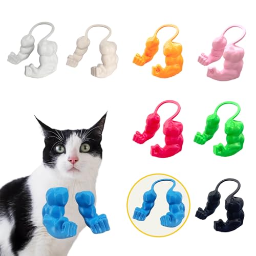 Lustige Katze mit Muskulösen Armen, 3D-Gedruckte Katzenhals-Arme für Cosplay & Haustierfoto, Kreatives Hulk-Style Deko-Prop für Geburtstage (Blau, Faust) von Artévita