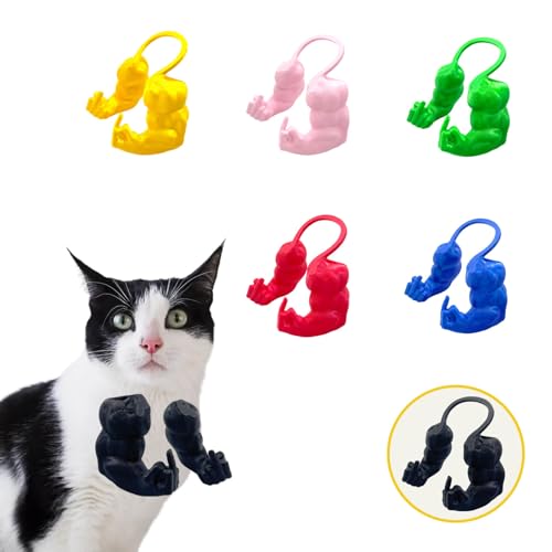Lustige Katze mit Muskulösen Armen, 3D-Gedruckte Katzenhals-Arme für Cosplay & Haustierfoto, Kreatives Hulk-Style Deko-Prop für Geburtstage (Schwarz, Mini-Mittelfinger) von Artévita