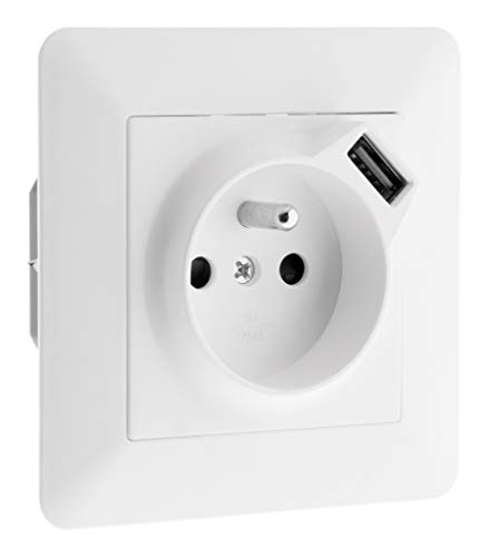 Prise 2P+T 16A encastrable équipée d'une prise USB (2,4A*) Blanc von Zenitech