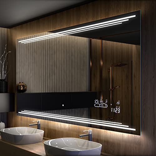 Artforma Badspiegel 110x90 cm mit LED Beleuchtung - Wählen Sie Zubehör - Individuell Nach Maß - Beleuchtet Wandspiegel Lichtspiegel Badezimmerspiegel - LED Farbe zu Wählen L75 von Artforma