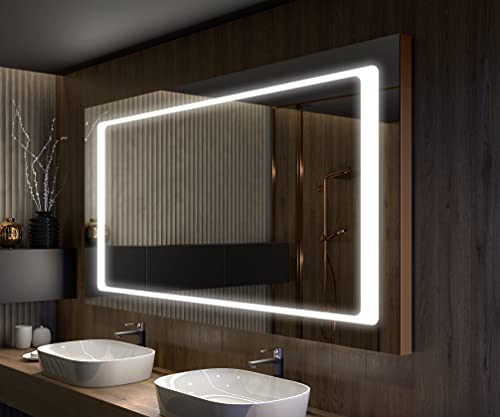 Artforma Badspiegel 130x90 cm mit LED Beleuchtung und Abdeckung- Wählen Sie Zubehör - Individuell Nach Maß - Beleuchtet Wandspiegel Lichtspiegel Badezimmerspiegel - LED Farbe zu Wählen L61 von Artforma