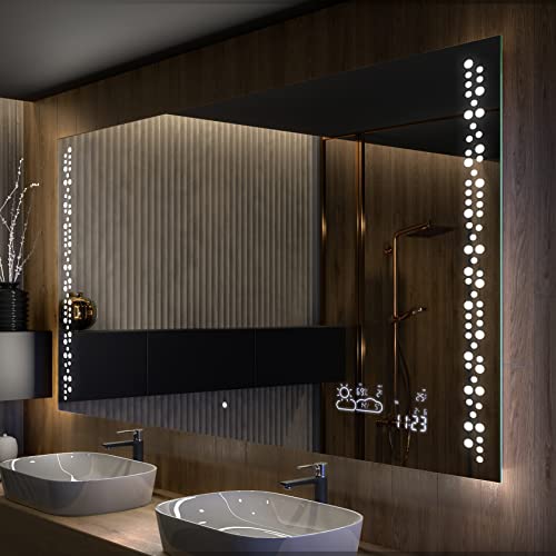 Artforma Badspiegel 90x80 cm mit LED Beleuchtung - Wählen Sie Zubehör - Individuell Nach Maß - Beleuchtet Wandspiegel Lichtspiegel Badezimmerspiegel - LED Farbe zu Wählen L65 von Artforma