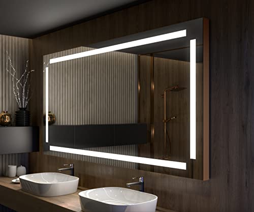 Artforma Badspiegel Premium 120x70 cm mit LED Beleuchtung und Abdeckung - Wählen Sie Zubehör - Individuell Nach Maß - Beleuchtet Wandspiegel Lichtspiegel Badezimmerspiegel - LED Farbe zu Wählen L124 von Artforma