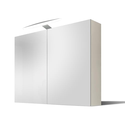 Artforma Spiegelschrank Bad mit Lumen Spiegelleuchte, Badlampe (70 x 60 x 17 cm) | Alpine White | Badschrank | Beleuchtet Badezimmerschrank | Stauraum und Steckdose in Weiß von Artforma