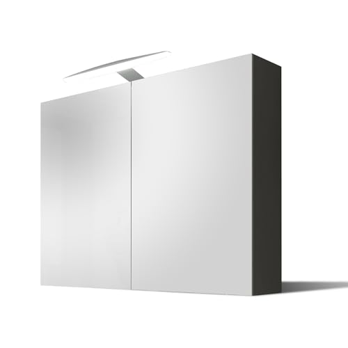 Artforma Spiegelschrank Bad mit Lumen Spiegelleuchte, Badlampe (70 x 60 x 17 cm) | Anthracit | Badschrank | Beleuchtet Badezimmerschrank | Stauraum und Steckdose in Weiß von Artforma