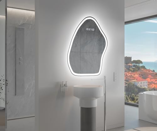 Artforma Badspiegel mit Beleuchtung - Asymmetrischer Spiegel - 54x74 - Led Spiegel Bad - Unregelmäßiger Form - Badezimmerspiegel Nach Maß - Modernes Design - Ohne Rahmen von Artforma