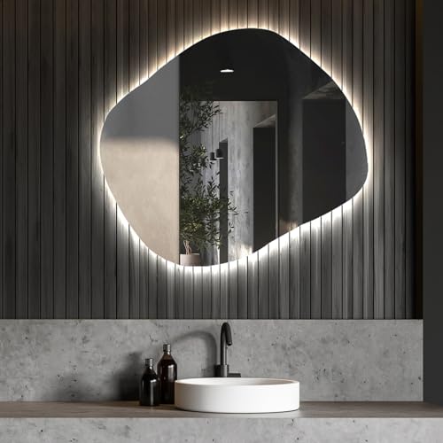 Artforma Badspiegel mit Beleuchtung - Asymmetrischer Spiegel - 74x64 - Led Spiegel Bad - Unregelmäßiger Form - Badezimmerspiegel Nach Maß - Modernes Design - Ohne Rahmen von Artforma