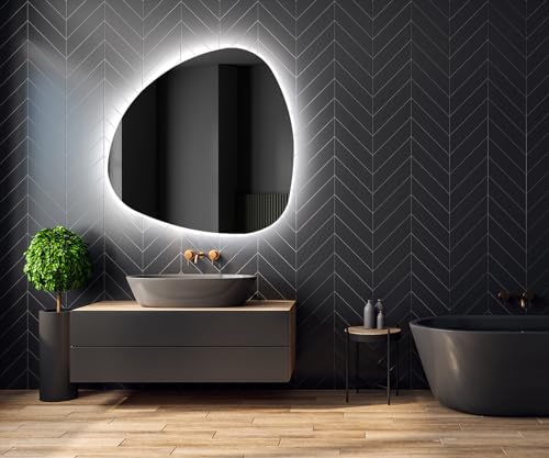 Artforma Badspiegel mit Beleuchtung - Asymmetrischer Spiegel - 74x74 - Led Spiegel Bad - Unregelmäßiger Form - Badezimmerspiegel Nach Maß - Modernes Design - Ohne Rahmen von Artforma