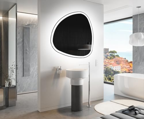 Artforma Badspiegel mit Beleuchtung - Asymmetrischer Spiegel - 74x74 - Led Spiegel Bad - Unregelmäßiger Form - Badezimmerspiegel Nach Maß - Modernes Design - Ohne Rahmen von Artforma