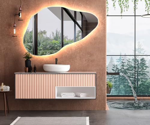 Artforma Badspiegel mit Beleuchtung - Asymmetrischer Spiegel - 84x54 - Led Spiegel Bad - Unregelmäßiger Form - Badezimmerspiegel Nach Maß - Modernes Design - Ohne Rahmen von Artforma