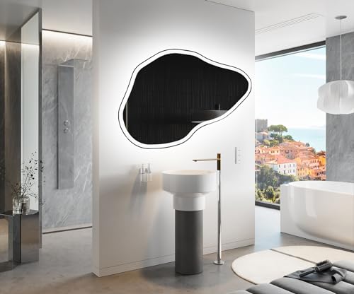 Artforma Badspiegel mit Beleuchtung - Asymmetrischer Spiegel - 84x54 - Led Spiegel Bad - Unregelmäßiger Form - Badezimmerspiegel Nach Maß - Modernes Design - Ohne Rahmen von Artforma