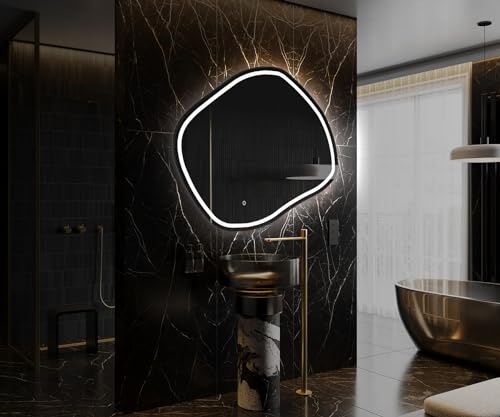 Artforma Badspiegel mit Beleuchtung - Asymmetrischer Spiegel - 84x74 - Led Spiegel Bad - Unregelmäßiger Form - Badezimmerspiegel Nach Maß - Modernes Design - Ohne Rahmen von Artforma