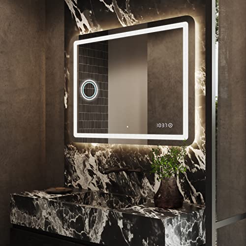 Badspiegel 50x100 cm mit LED Beleuchtung - Wählen Sie Zubehör - Individuell Nach Maß - Beleuchtet Wandspiegel Lichtspiegel Badezimmerspiegel - LED Farbe zu Wählen L63 von Artforma