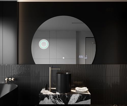Unregelmäßiger Form asymmetrischer Spiegel mit LED Beleuchtung 105x78.75 cm | Moderner Industrial Wanspiegel Beleuchtet Nach Maß | OKRHC221 | Wählen Sie Zubehör | Lichtspiegel Badezimmerspiegel von Artforma