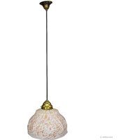 Vintage Hängelampe Mit Glasschirm in Weiß Und Altrosa Ca. Um 1950 von ArtfourAntiques