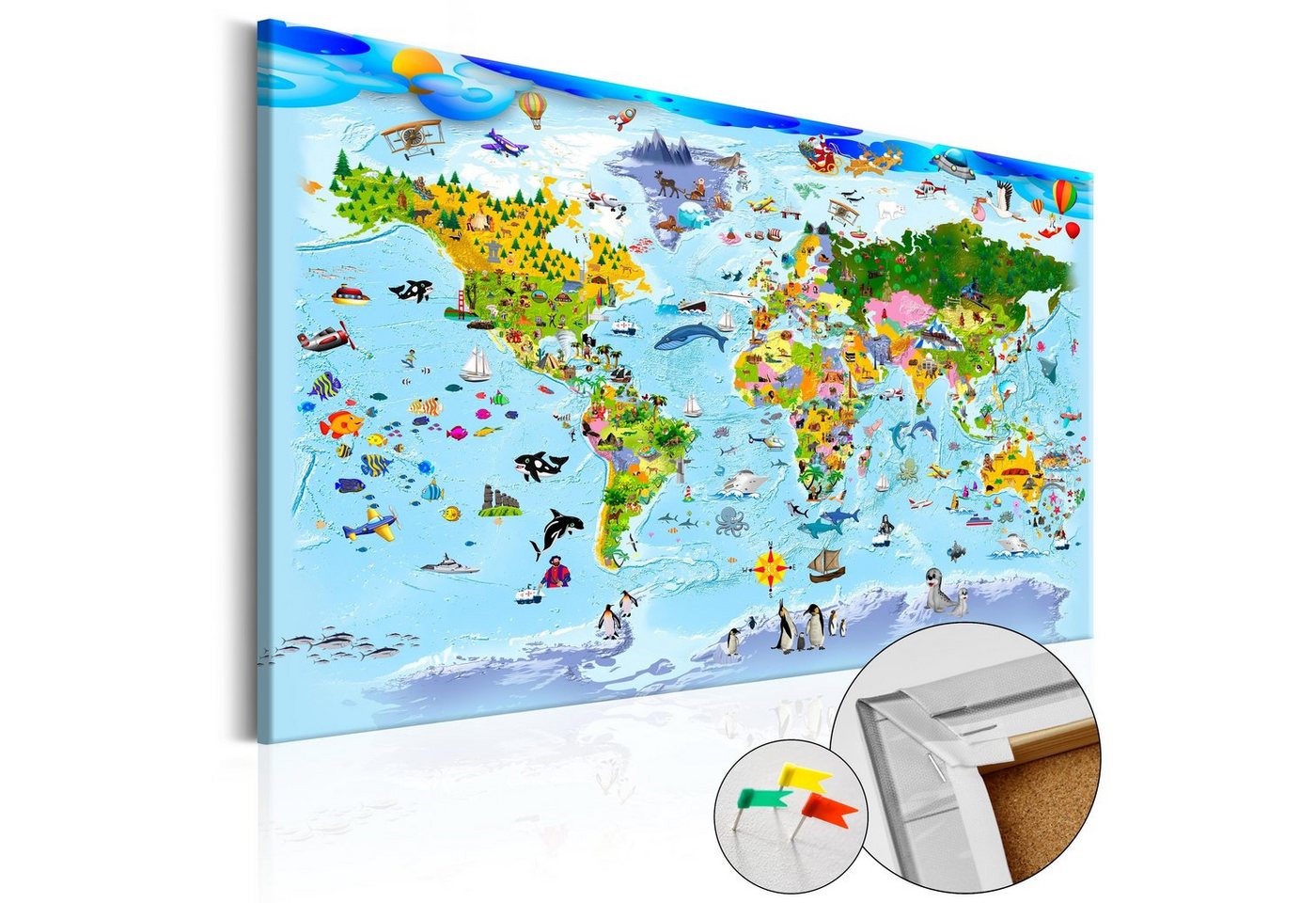 Artgeist Pinnwand Children's Map: Colourful Travels [Cork Map] von Artgeist