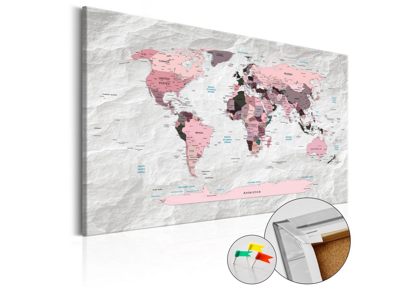 Artgeist Pinnwand Pink Continents [Cork Map] von Artgeist
