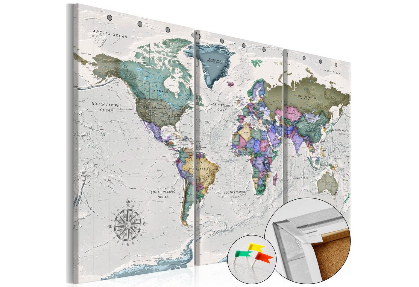 Artgeist Pinnwand World Destinations (3 Parts) [Cork Map] von Artgeist