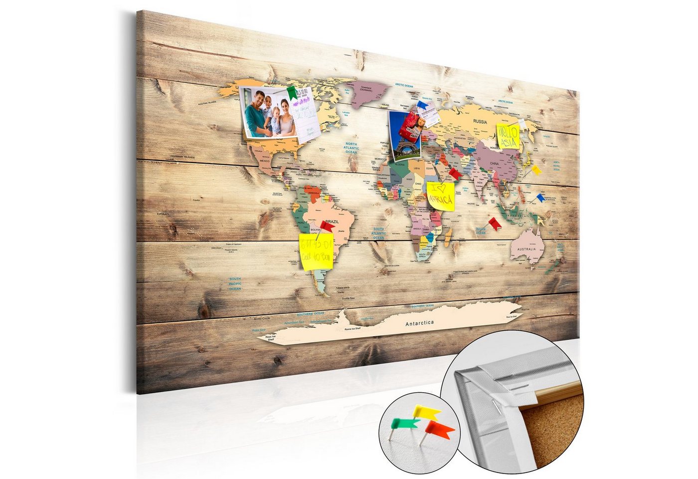 Artgeist Pinnwand World Map: Wooden Oceans [Cork Map] von Artgeist