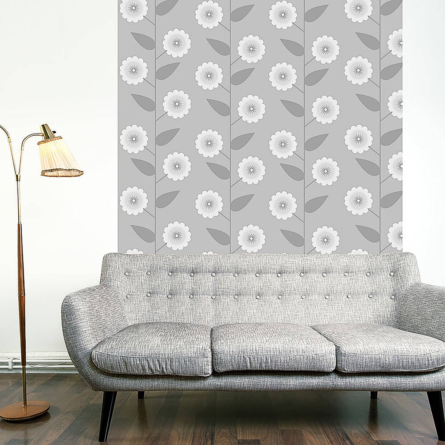 Artgeist Vliestapete Floral Pattern Premium Vlies Grau/Weiß Rechteckig 50x1000 cm (BxH) von Artgeist