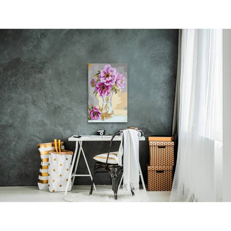 home24 Malen nach Zahlen - Blumen in der Vase Leinen Multicolor 40 x 60cm von home24