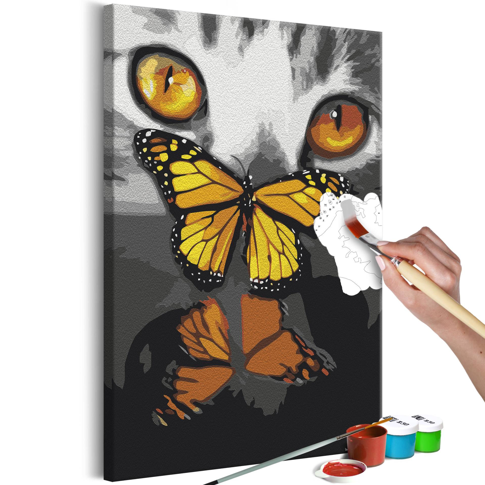 Malen nach Zahlen - Kitten and Butterfly von Artgeist