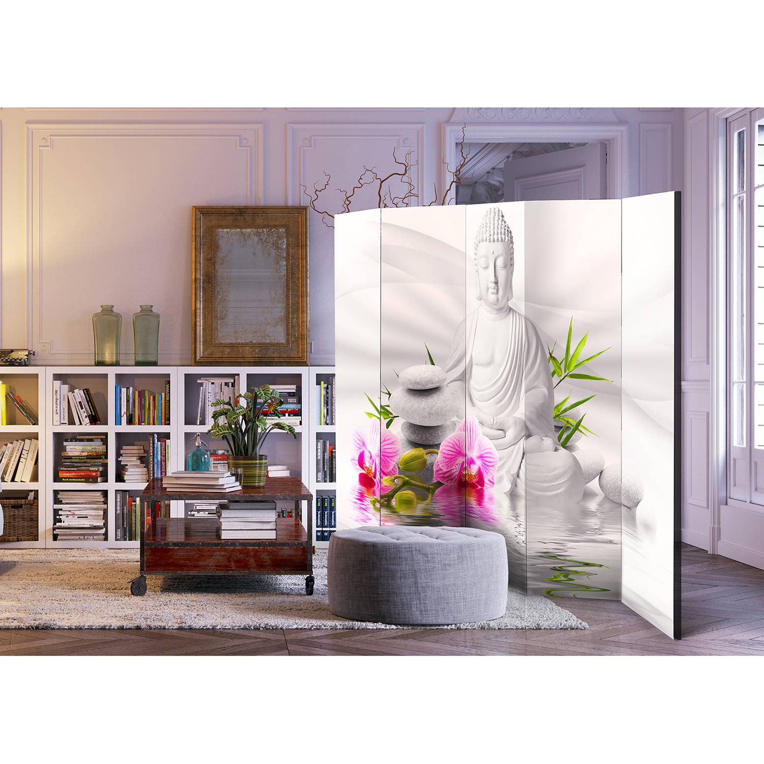 Paravent Buddha and Orchids von Artgeist