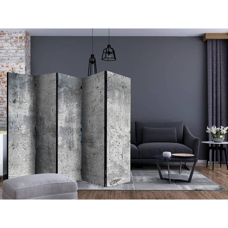 home24 Paravent Fresh Concrete Fleece Grau 225 x 172 x 3cm 5-teilig von home24
