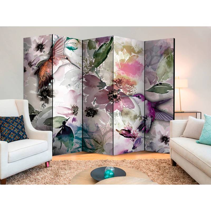 home24 Paravent Nature in Watercolor Fleece Multicolor 225 x 172 x 3cm von home24