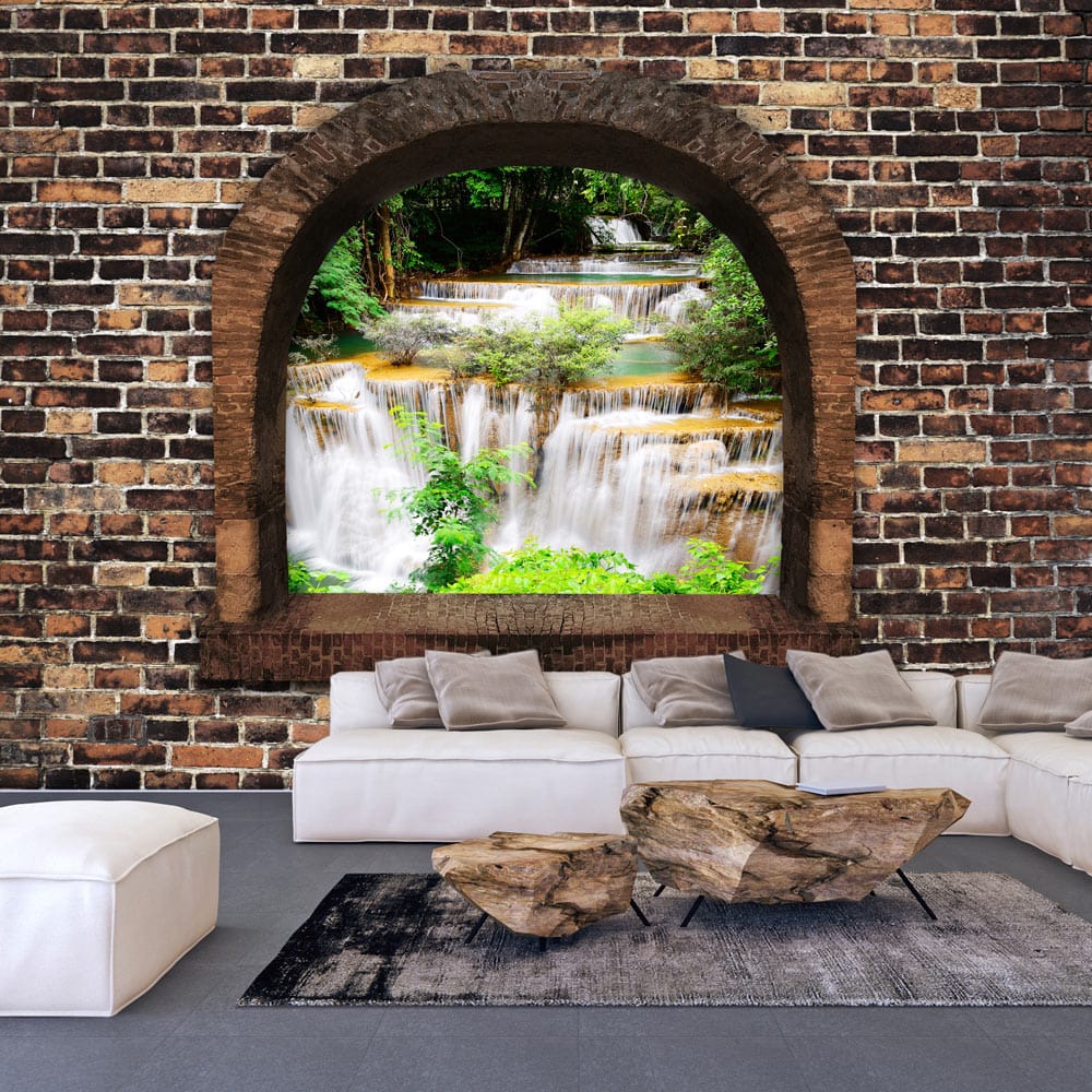 Selbstklebende Fototapete - Stony Window: Waterfalls von Artgeist