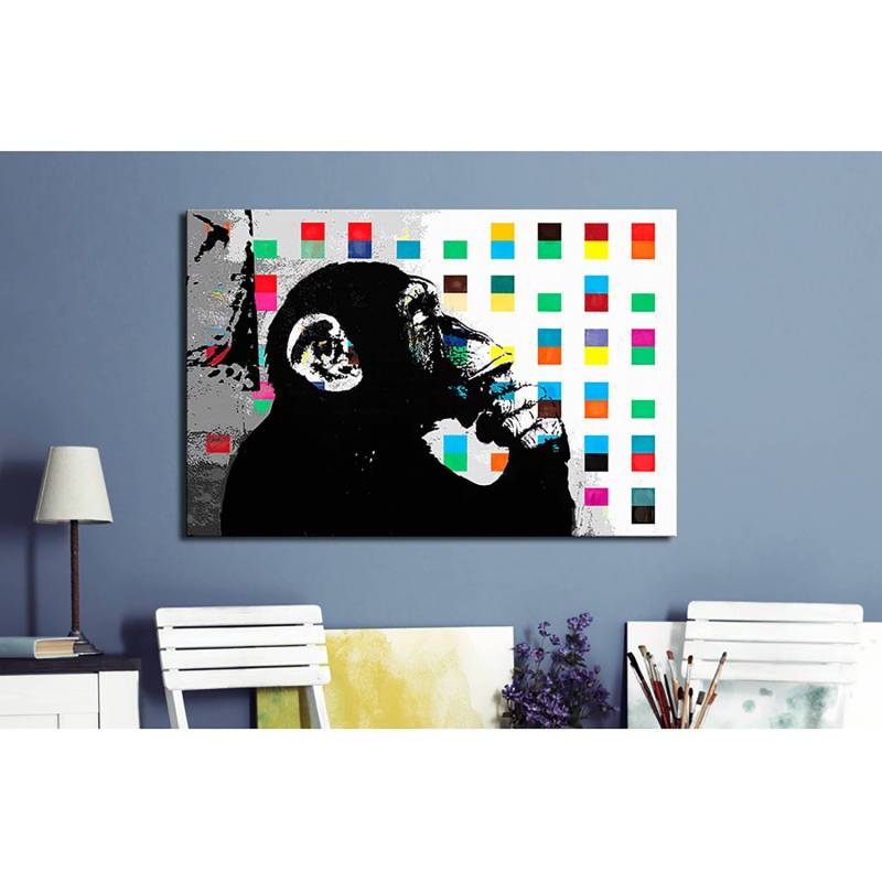 home24 Wandbild The Thinker Monkey Holzwerkstoff & Textil Multicolor 120 x 80cm von home24